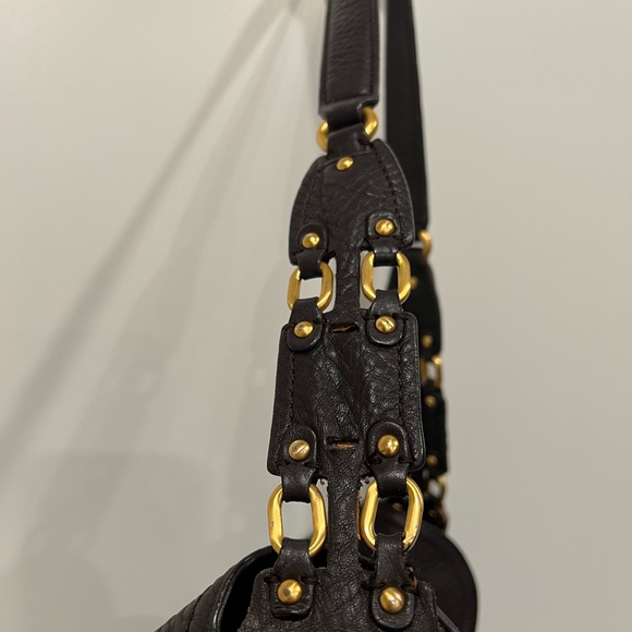 Cole Haan Dark Brown Leather Shoulder Bag With Gold Hardware. - Picture 7 of 13